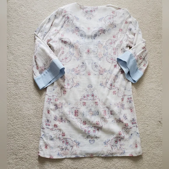 BCBGMaxAzria Contrast Trim Floral Print Tunic Dress szXS